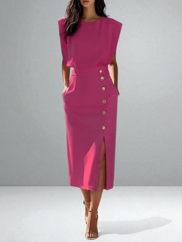 The Noemi Side-Slit Button Dress