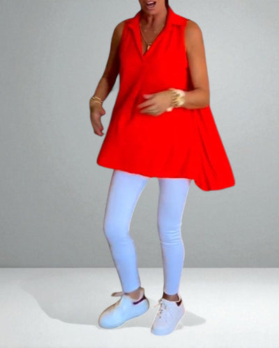 The Elise Sleeveless Ruffle Top with Lapels