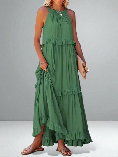 The Emilia Halter Ruffle Maxi Dress