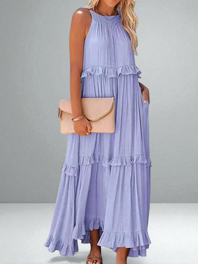 The Emilia Halter Ruffle Maxi Dress