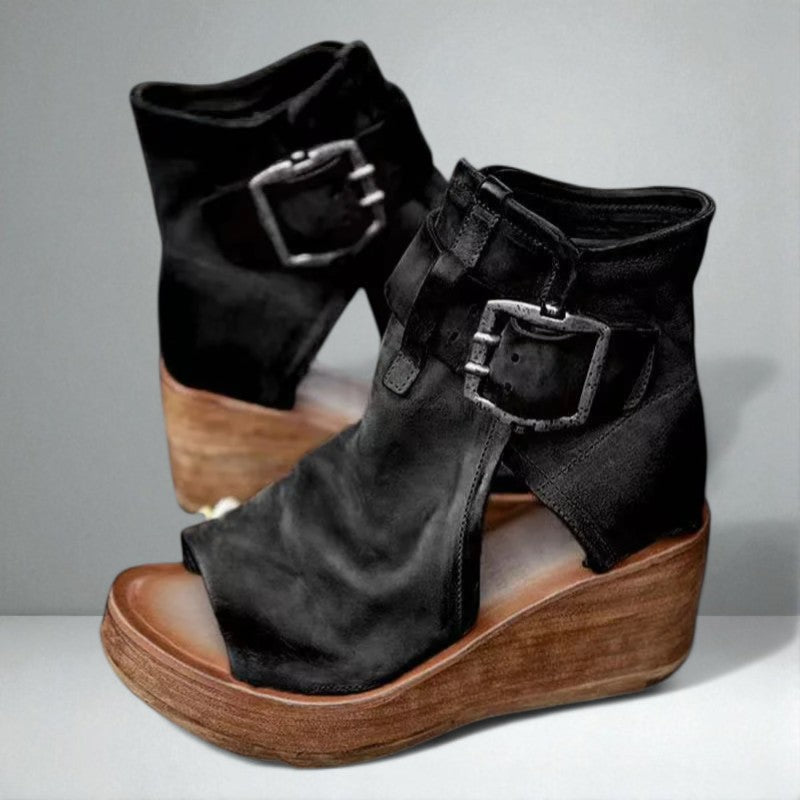The Maribel Buckled Wedge Sandals