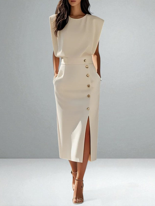 The Noemi Side-Slit Button Dress