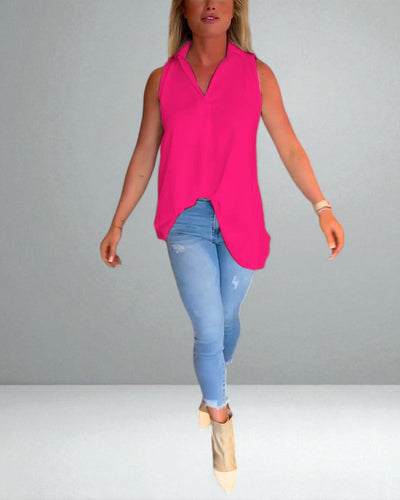 The Elise Sleeveless Ruffle Top with Lapels