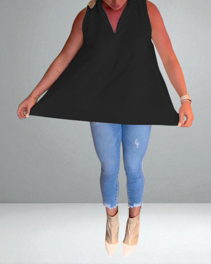 The Elise Sleeveless Ruffle Top with Lapels