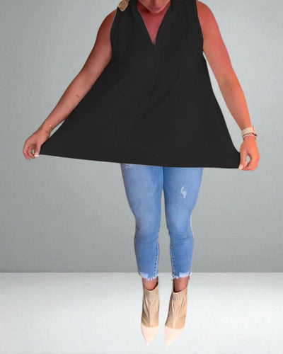The Elise Sleeveless Ruffle Top with Lapels