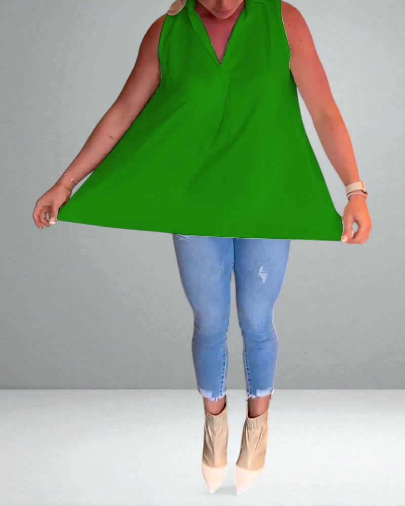 The Elise Sleeveless Ruffle Top with Lapels