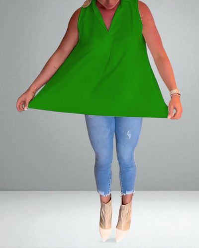 The Elise Sleeveless Ruffle Top with Lapels