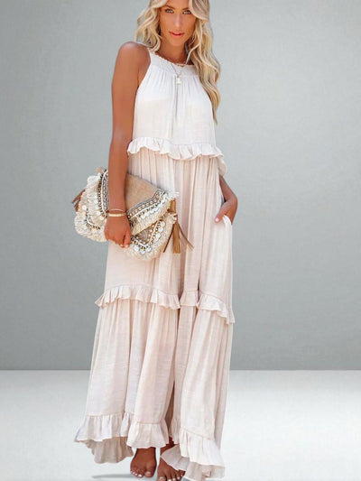 The Emilia Halter Ruffle Maxi Dress