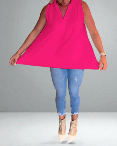 The Elise Sleeveless Ruffle Top with Lapels