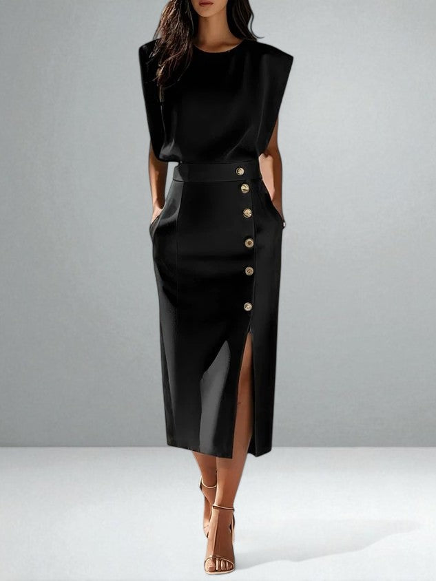 The Noemi Side-Slit Button Dress