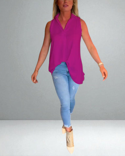 The Elise Sleeveless Ruffle Top with Lapels