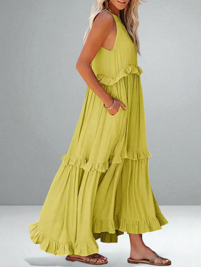 The Emilia Halter Ruffle Maxi Dress