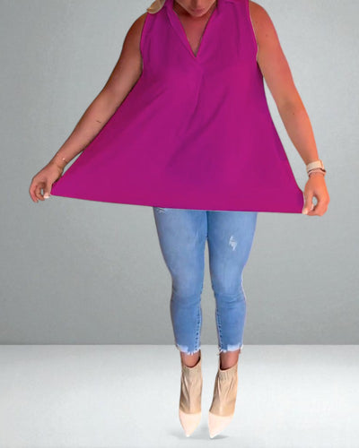 The Elise Sleeveless Ruffle Top with Lapels