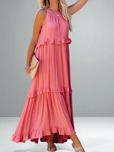 The Emilia Halter Ruffle Maxi Dress