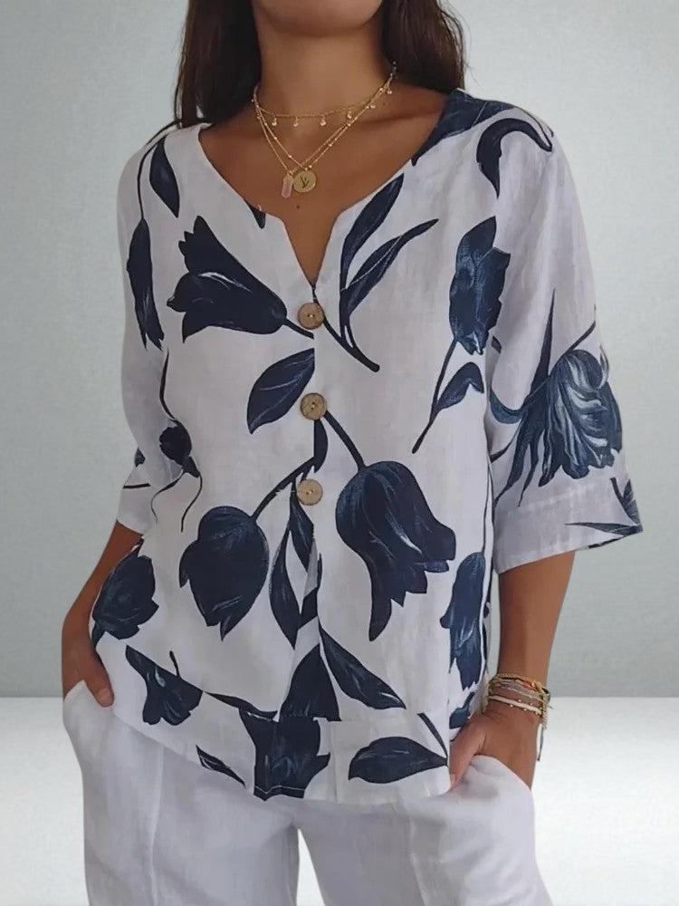 The Sarah Floral Button-Up Blouse