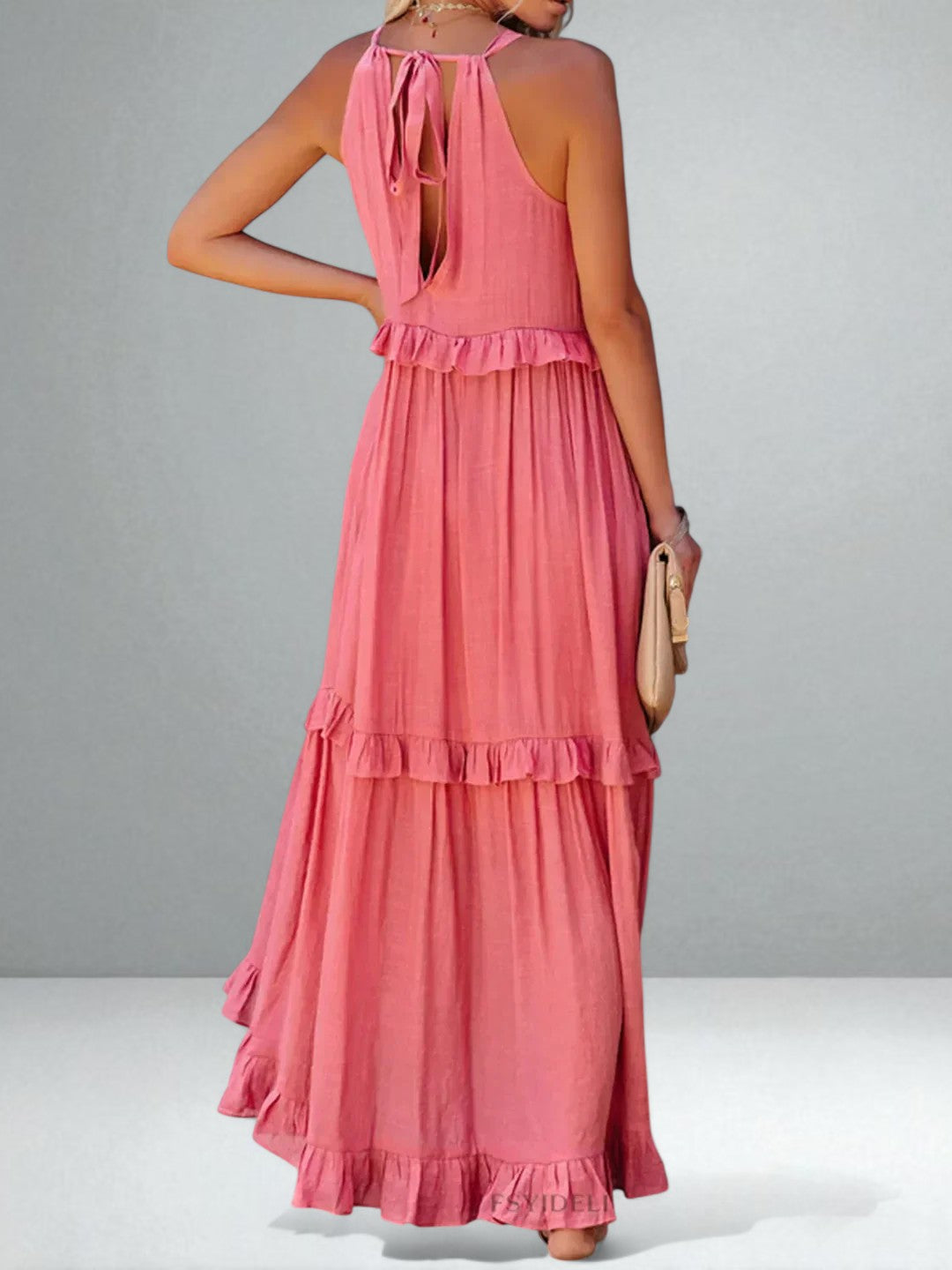 The Emilia Halter Ruffle Maxi Dress