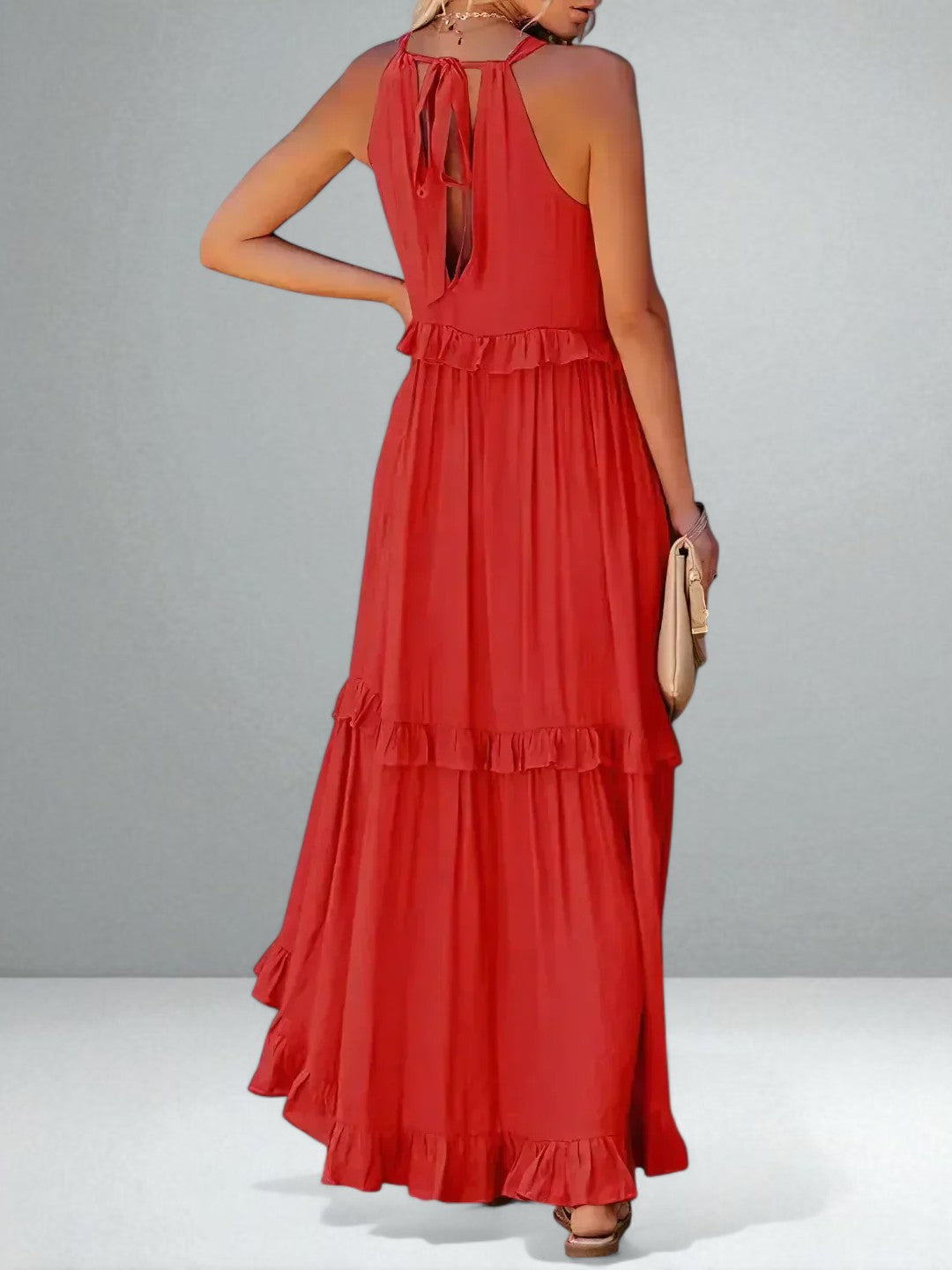The Emilia Halter Ruffle Maxi Dress