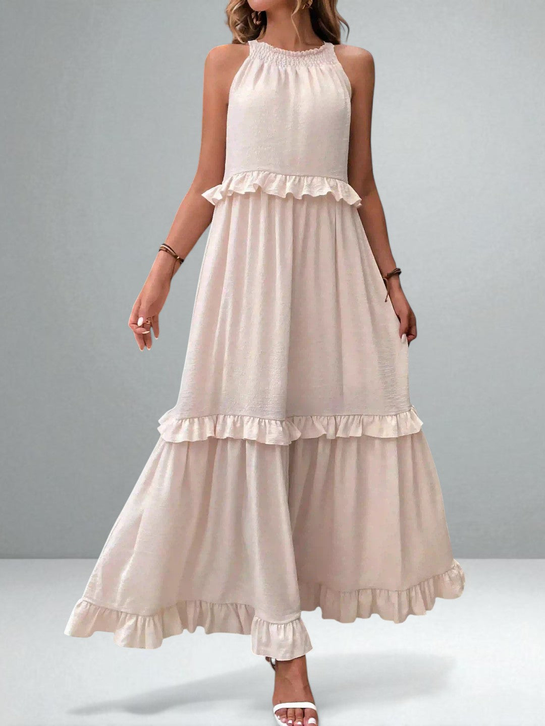 The Emilia Halter Ruffle Maxi Dress