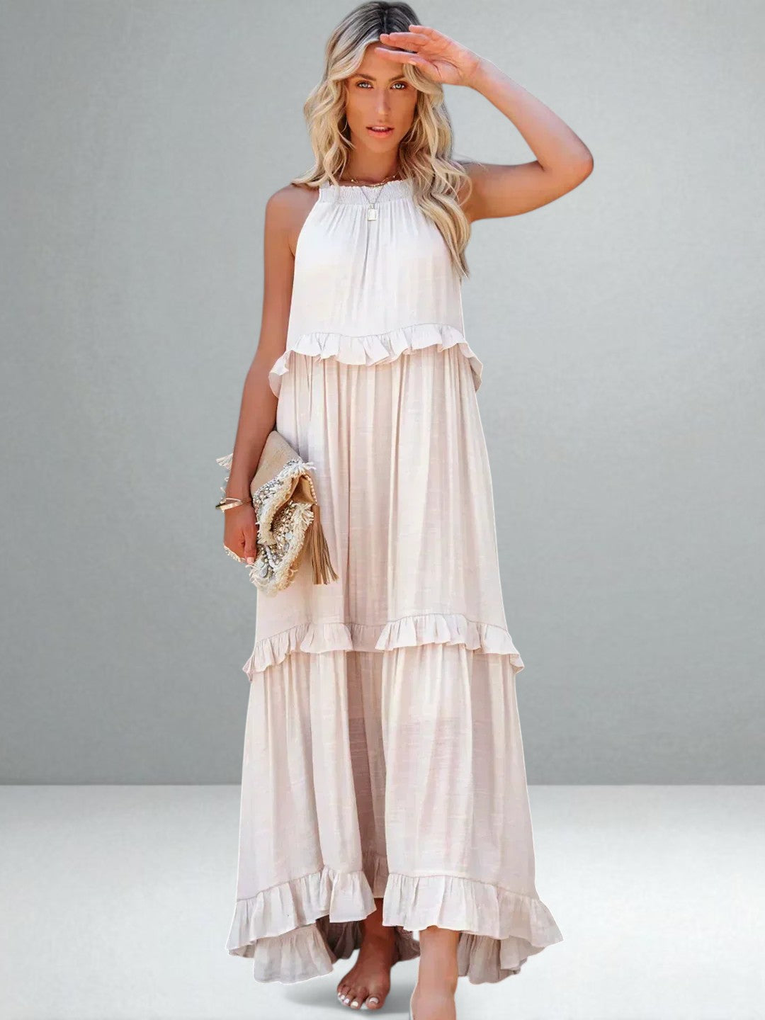 The Emilia Halter Ruffle Maxi Dress