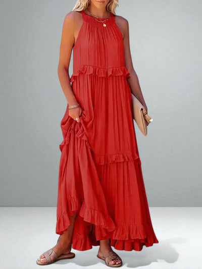 The Emilia Halter Ruffle Maxi Dress