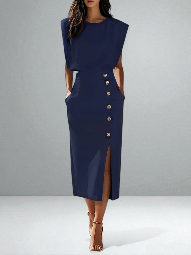 The Noemi Side-Slit Button Dress