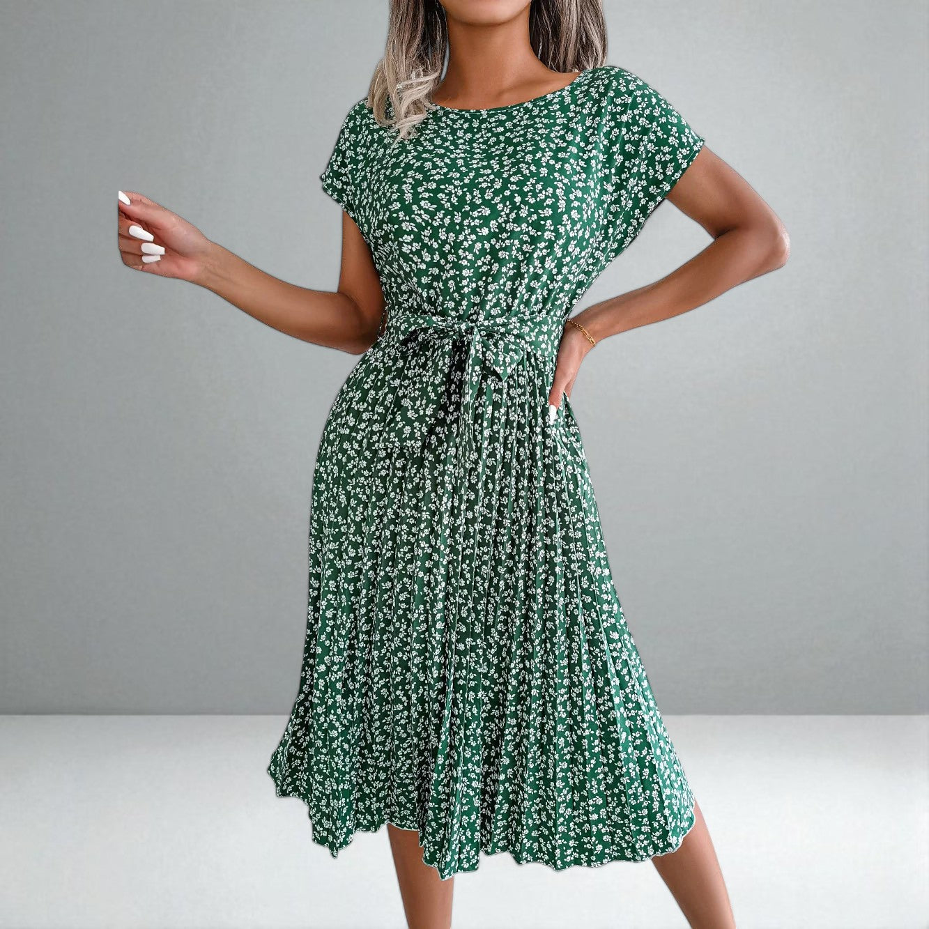 The Anabelle Floral Pleated Midi Dress